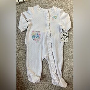 Little Me White One-Piece with Pink Dot and Multicolor Floral Embroidery